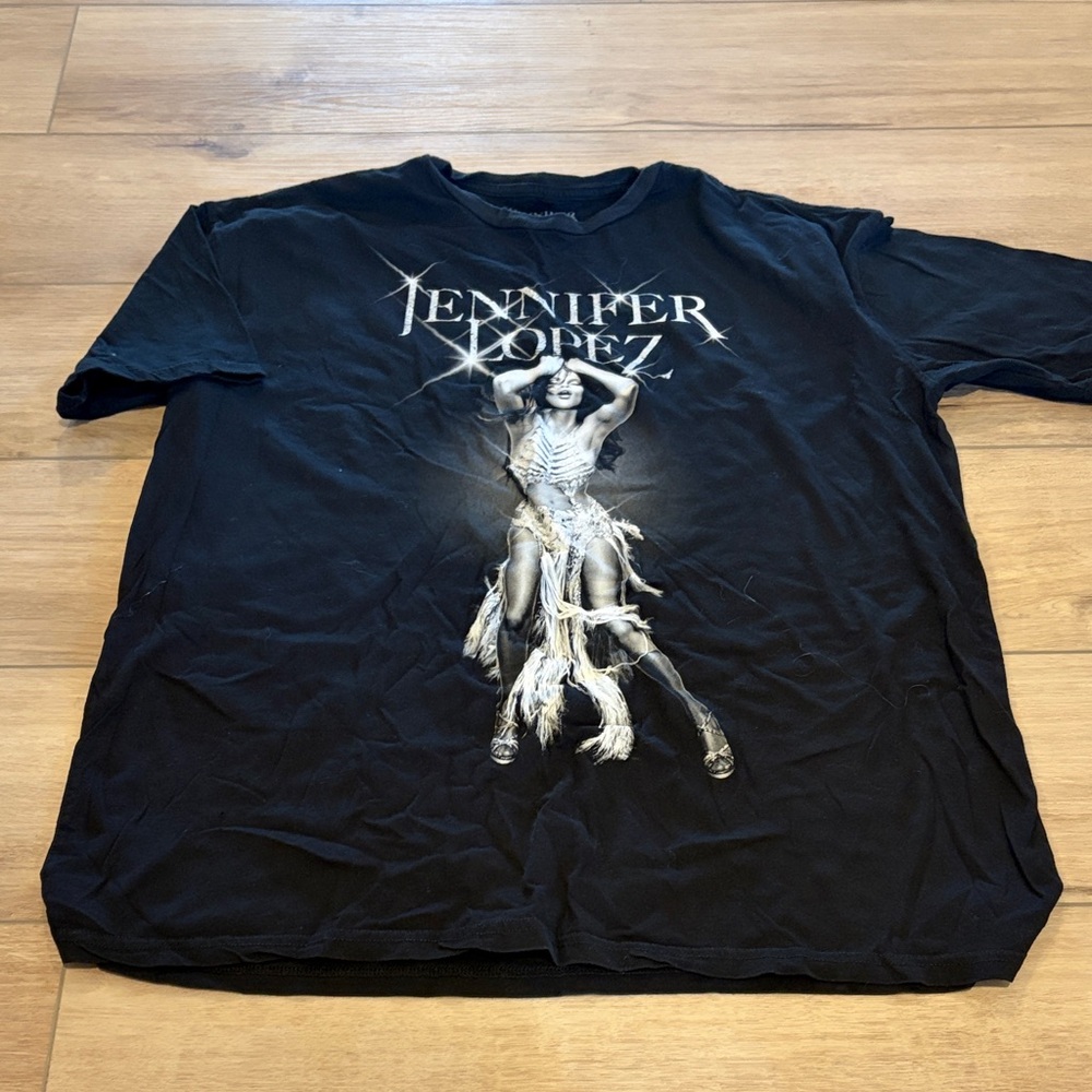 Jennifer Lopez Black Tee with White Graphic Design